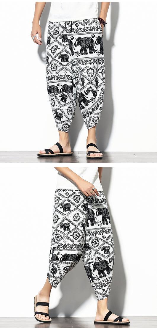 Pantalones Baggy de Algodón y Lino con Estampado - Corte Suelto y Cómodo - Image 14