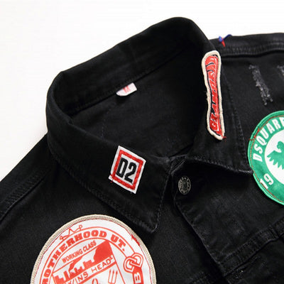 Chaqueta Denim Punk Negra para Hombre con Bordados - Image 8