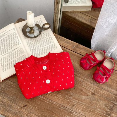 Cardigan Tejido Jacquard Rojo para Niña - Abrigo Elegante Otoño - Image 19