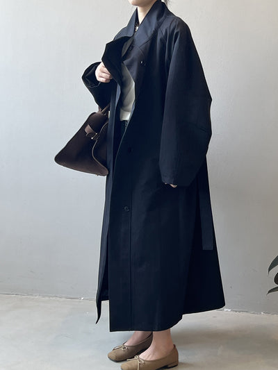 Abrigo Trinchera Largo Mujer Cuello Alzado Oversized Abotonado Simple - Image 35
