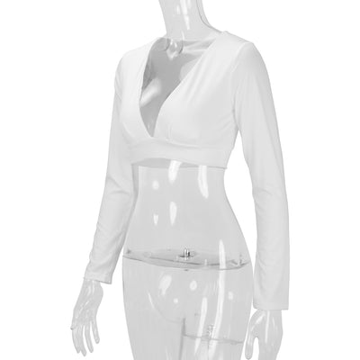 Blusa Manga Larga Entallada Cuello V Sexy para Mujer - Image 17