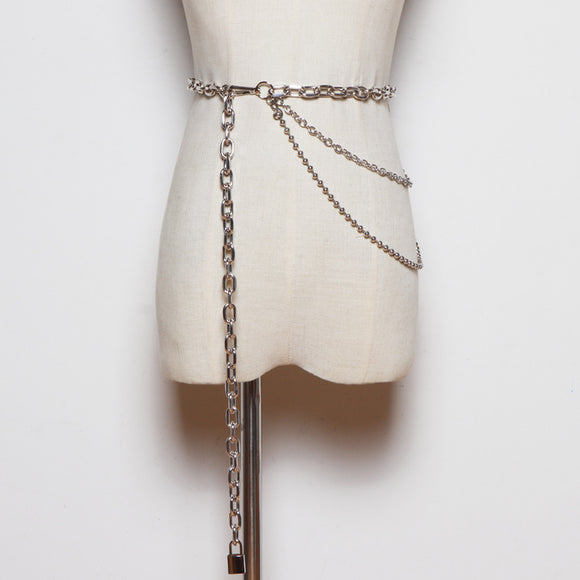 Cadena de Cintura Plateada Multicapa - Accesorio Hip Hop para Jeans y Pantalones Cortos