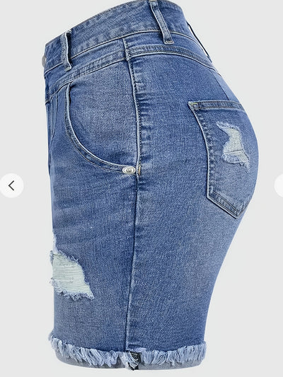 Shorts de Mezclilla Rotos Talla Grande con Máximo Estiramiento - Image 10