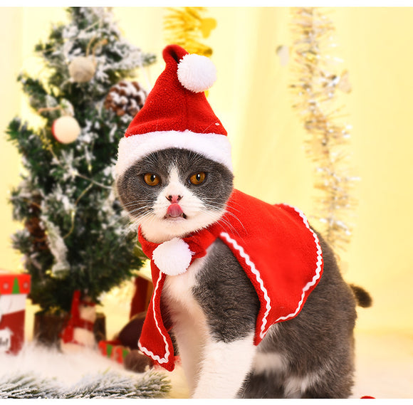 Disfraz Navideño para Mascotas - Capa y Gorro para Gatos y Perros