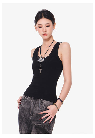 Camisola Negra de Encaje con Cuello U - Top Slim Ajustado para Mujer - Image 15