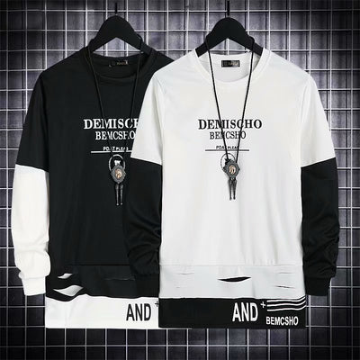 Camiseta Manga Larga Cuello Redondo Estilo Coreano Oversize Falsa Dos Piezas - Image 9