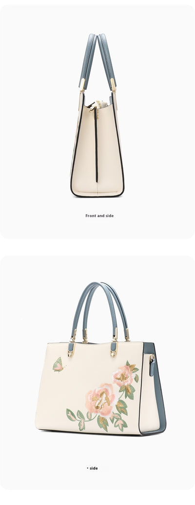 Bolso Diana de Cuero con Bordado de Peonía y Mariposa - Gran Capacidad - Image 10