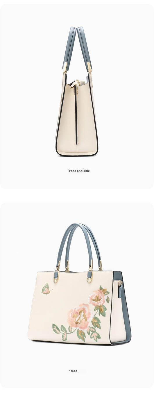 Bolso Diana de Cuero con Bordado de Peonía y Mariposa - Gran Capacidad - Image 10