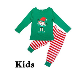 Red and white striped baby footed sleeper with green cuffs and an elf graphic, featuring a full-length zipper. - Image 6
