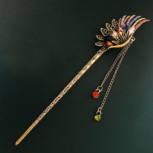 Horquilla Novia Hada Retro con Pluma y Diamantes - Tocado Hanfu Antiguo con Borla Larga - Image 2