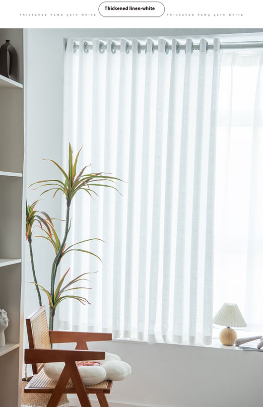 White translucent thickened sunscreen curtain made of hemp yarn with grommet top, hanging in a modern window. - Image 28