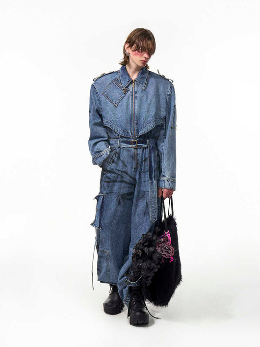Mono Vaquero Hombre Azul Lavado con Cierre - Estilo Urbano Desgastado - Image 11