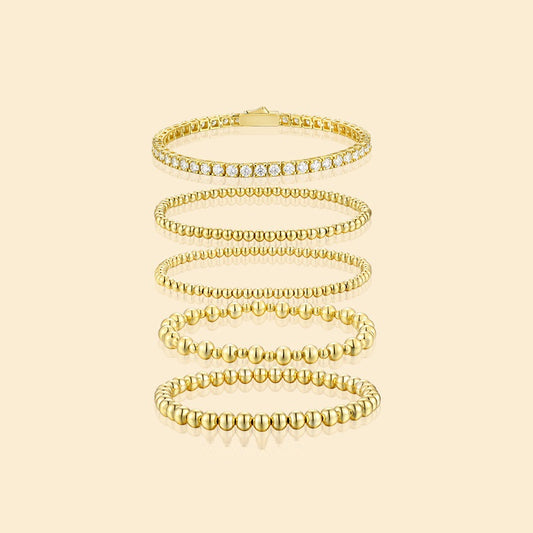 Conjunto de 5 Pulseras de Moissanita Redonda Estilo Clásico en Oro - Resistente al Desvanecimiento - Image 2