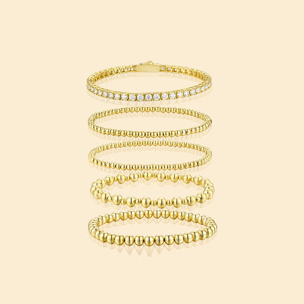 Conjunto de 5 Pulseras de Moissanita Redonda Estilo Clásico en Oro - Resistente al Desvanecimiento