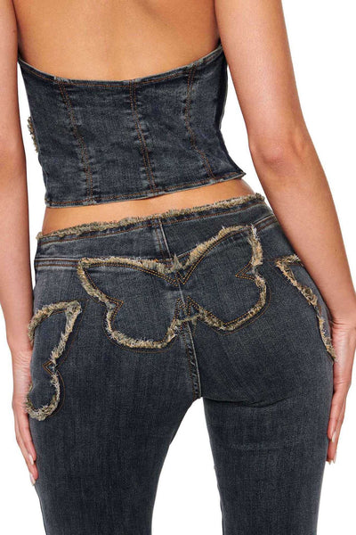 Jeans Slim Fit Retro con Bordado de Mariposas para Mujer - Image 18