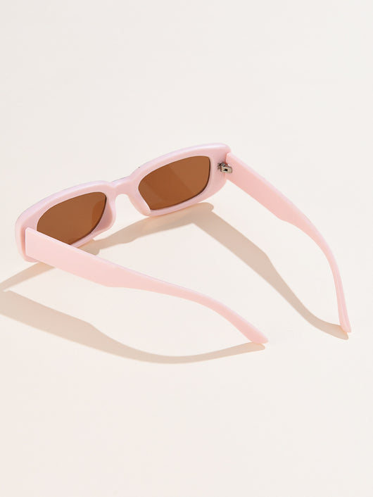 Rectangular tortoiseshell sunglasses with a small frame and dark gray lenses, angled on a white background. - Image 36