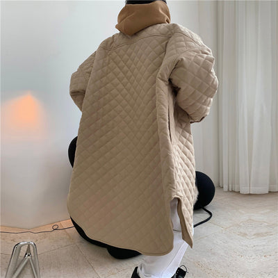 Abrigo Acolchado Estilo Camisa Algodón Diamante Suelto Ligero Largo Mujer Otoño - Image 7