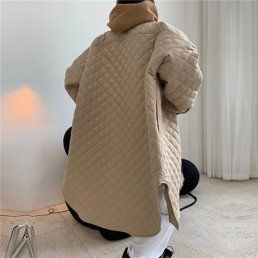 Abrigo Acolchado Estilo Camisa Algodón Diamante Suelto Ligero Largo Mujer Otoño - Image 7