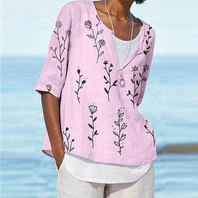 Blusa Estampada Digital Cuello V Manga Corta para Mujer - Image 4