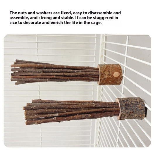 Medium natural applewood log molar rod toy with multiple branches and a metal wing nut for small pets. - Image 10