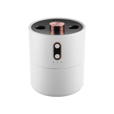 White cylindrical desktop humidifier with rose gold accents, black top, and front control buttons. - Image 8