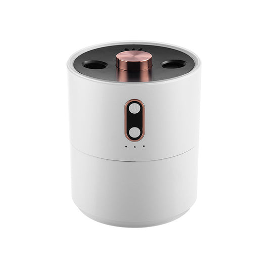 White cylindrical desktop humidifier with rose gold accents, black top, and front control buttons. - Image 8