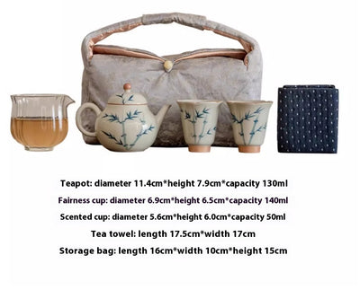 Juego de Té Gaiwan Porcelana Pintada a Mano con Diseño Bambú Azul - Image 12
