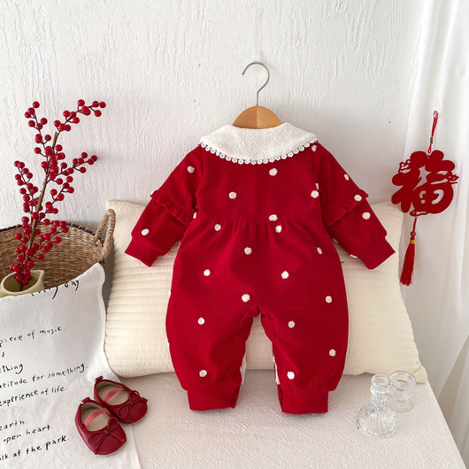 Pijama Enterizo Térmico para Bebé con Forro Polar Lunares Rojo - Image 18