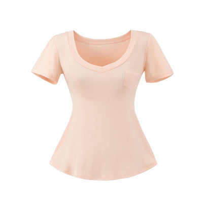Blusa de Verano Ajustada al Talle con Escote en V y Manga Corta - Image 7