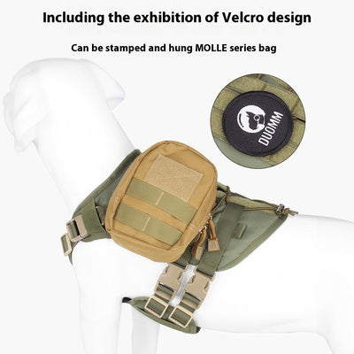 Light grey tactical dog harness made of Oxford cloth with mesh padding, adjustable straps, a top handle, and D-ring. - Image 13