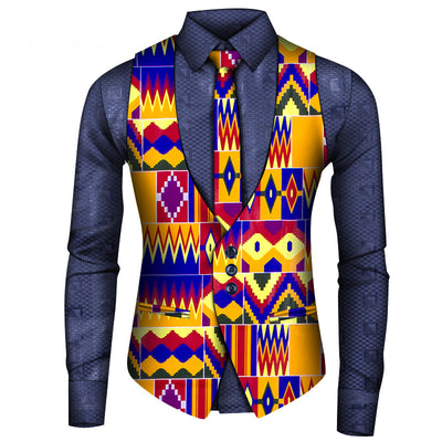 Conjunto de Tres Piezas Africano para Hombre: Camisa, Chaleco y Corbata - Image 12