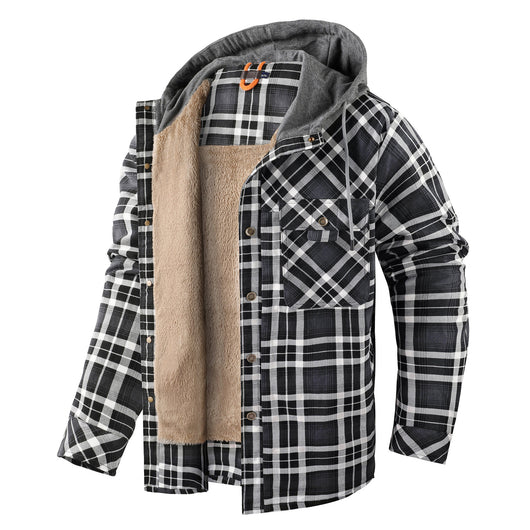 Chaqueta Acolchada Térmica a Cuadros con Capucha y Forro Polar para Hombre - Image 5