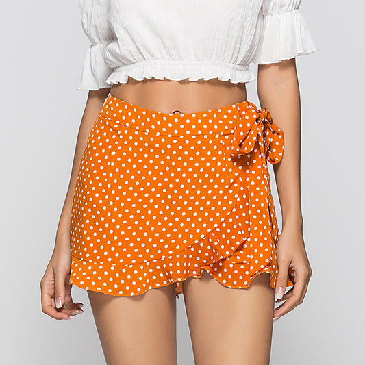 Shorts Culotte con Lunares y Cintura Fruncida - Estilo Europeo