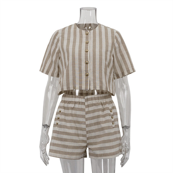 Conjunto de Pantalón Corto y Camiseta Rayada de Manga Corta - Image 6
