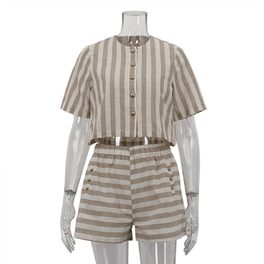 Conjunto de Pantalón Corto y Camiseta Rayada de Manga Corta - Image 6