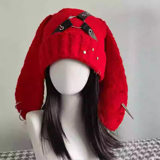 Gorro Conejo Orejas Largas Diseño Otoño Invierno con Remaches - Image 5