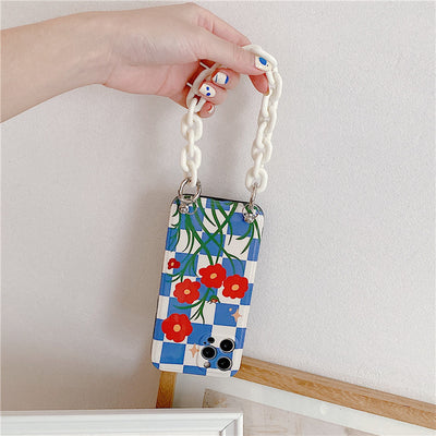 Funda para Celular Cuadros Azules con Flor Roja - Image 14