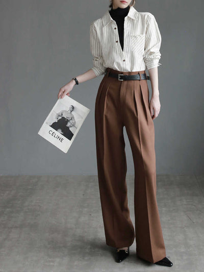 Pantalones de Talle Alto Mujer Pierna Ancha Recta Elegantes - Image 4