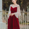 Vestido de Terciopelo Rojo Manga Larga para Compromisos y Eventos