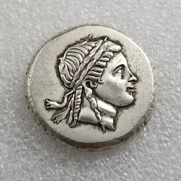 Moneda Griega Antigua Plateada - Dólar de Plata Envejecido Artesanal