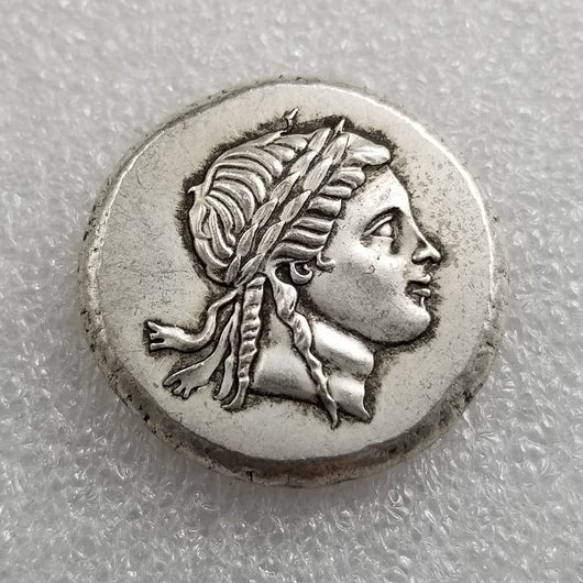 Moneda Griega Antigua Plateada - Dólar de Plata Envejecido Artesanal