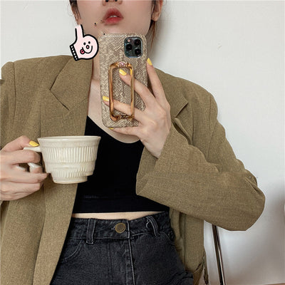 Funda de Teléfono con Soporte Metal y Hebilla Cuadrada de Diseño Exclusivo - Image 3