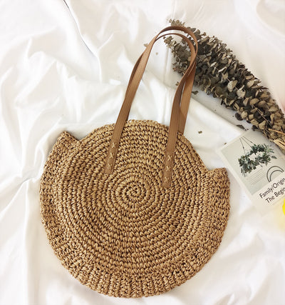 Bolsa de Playa Redonda Tejida a Mano - Bolso Cruzado de Ratán para Mujer - Image 25