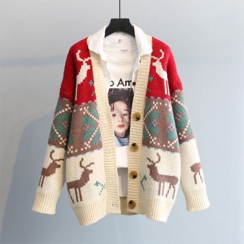 Abrigo Tejido Retro Jacquard Beige Holgado