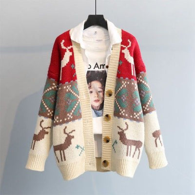 Abrigo Tejido Retro Jacquard Beige Holgado