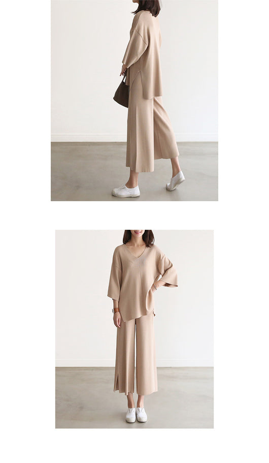 Conjunto Elegante: Blusa Escote V con Pantalón Palazzo de Pierna Ancha - Image 9