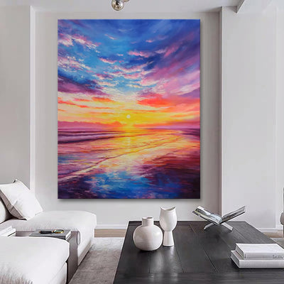 Cuadro Óleo Boho Moderno Atardecer Marina Texturizado Pintado a Mano para Sala - Image 3