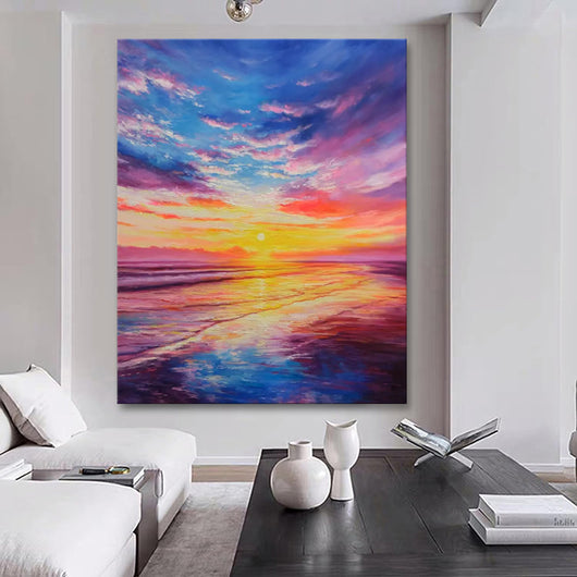 Cuadro Óleo Boho Moderno Atardecer Marina Texturizado Pintado a Mano para Sala - Image 3