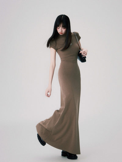 Vestido Entallado de Punto con Cuello Medio y Manga Corta para Mujer - Image 16
