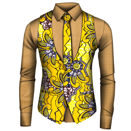 Conjunto de Tres Piezas Africano para Hombre: Camisa, Chaleco y Corbata - Image 10